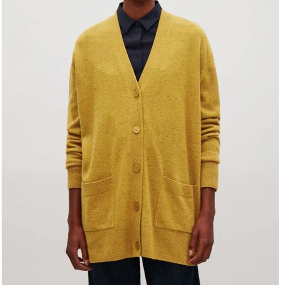 COS Speckled Oversized Cardigan Sweater Wool Mustard Yellow {3Q1} - Picture 1 of 6